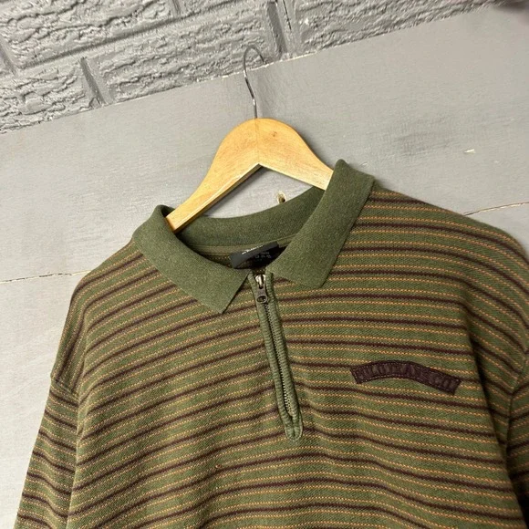 Polo Jeans Co Ralph Lauren Mens XL Vintage Quarter Zip Striped Pullover Green - Picture 1 of 4
